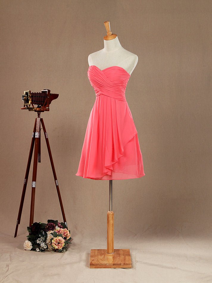 NumberSea - A - Line Strapless Sweetheart Knee Length Chiffon Bridesmaid Dress with Criss Cross Ruching Pleats