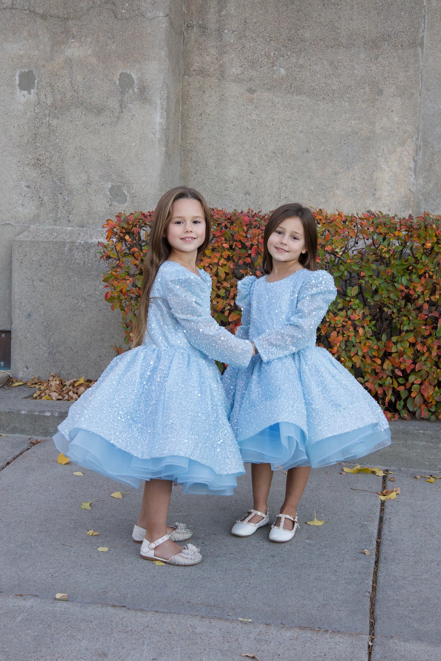 Long Sleeves Knee-length Blue Sequins Girl birthday Dress