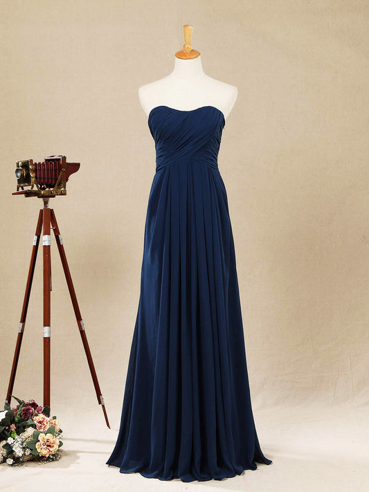 A-Line Strapless Floor Length Chiffon Bridesmaid Dress with Ruching