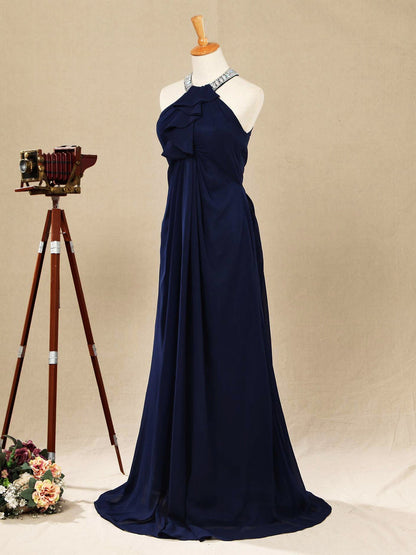 Numbersea Sheath/Column Jewel Neck Floor Length Prom Formal Evening Dress with Beading