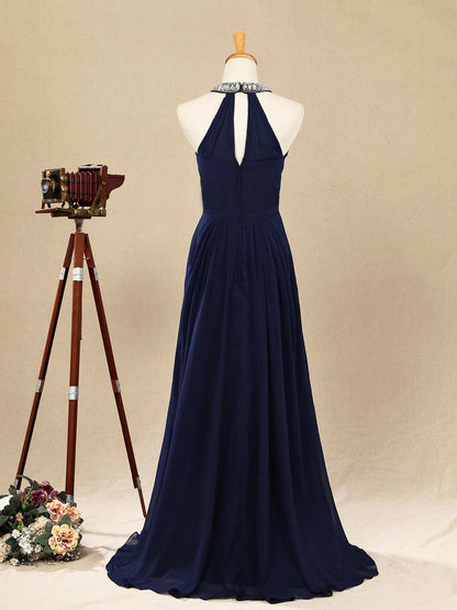 Numbersea Sheath/Column Jewel Neck Floor Length Prom Formal Evening Dress with Beading