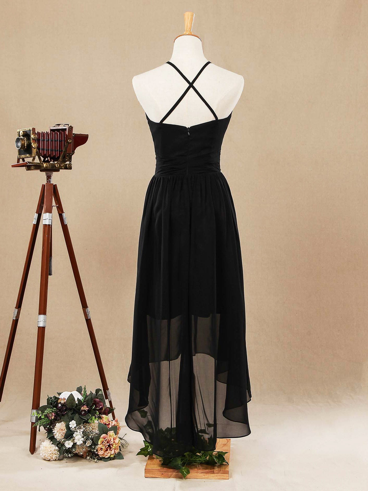 Bridesmaid Dress A-Line High-low Chiffon Bridesmaid Dress Jewel Neck Spaghetti Straps