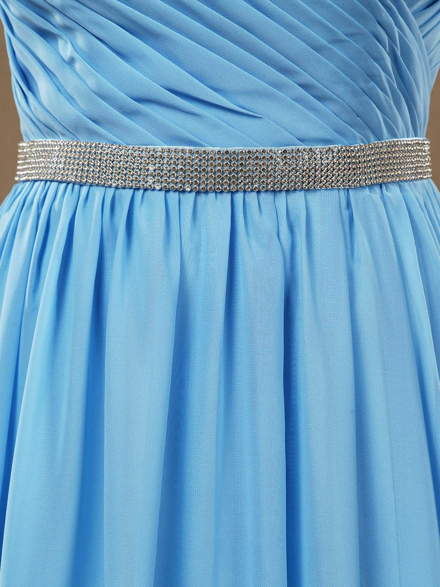 NumberSea - A - Line Spaghetti Straps Chiffon Prom Formal Evening Dress with Beading Belt