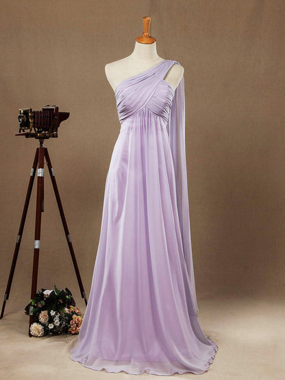 One Shoulder A-Line Floor Length Chiffon Prom Formal Evening Dress with Long Flap