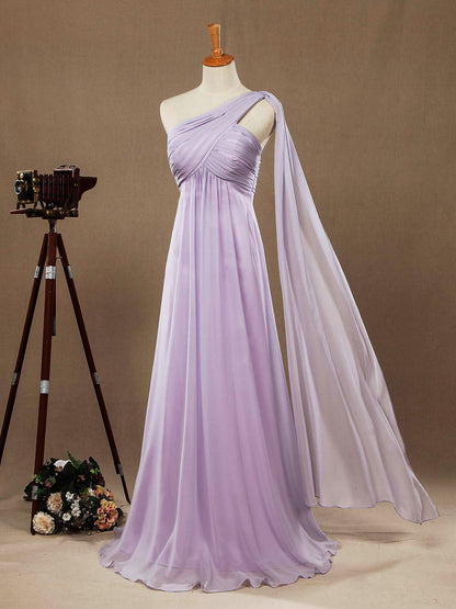 One Shoulder A-Line Floor Length Chiffon Prom Formal Evening Dress with Long Flap