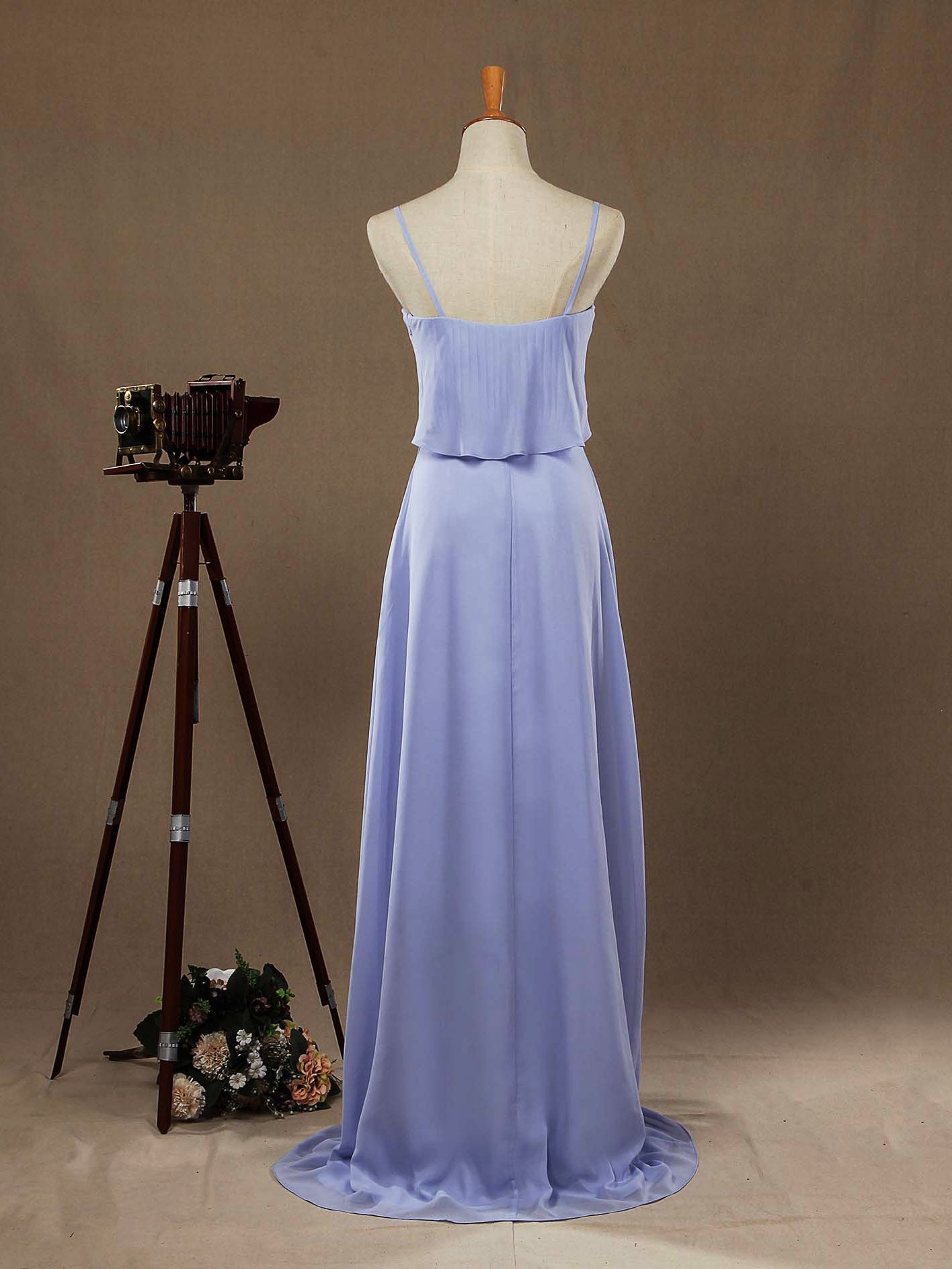 NumberSea - Numbersea Sheath / Column Spaghetti Straps Scoop Neck Chiffon Bridesmaid Dress with Long Belt