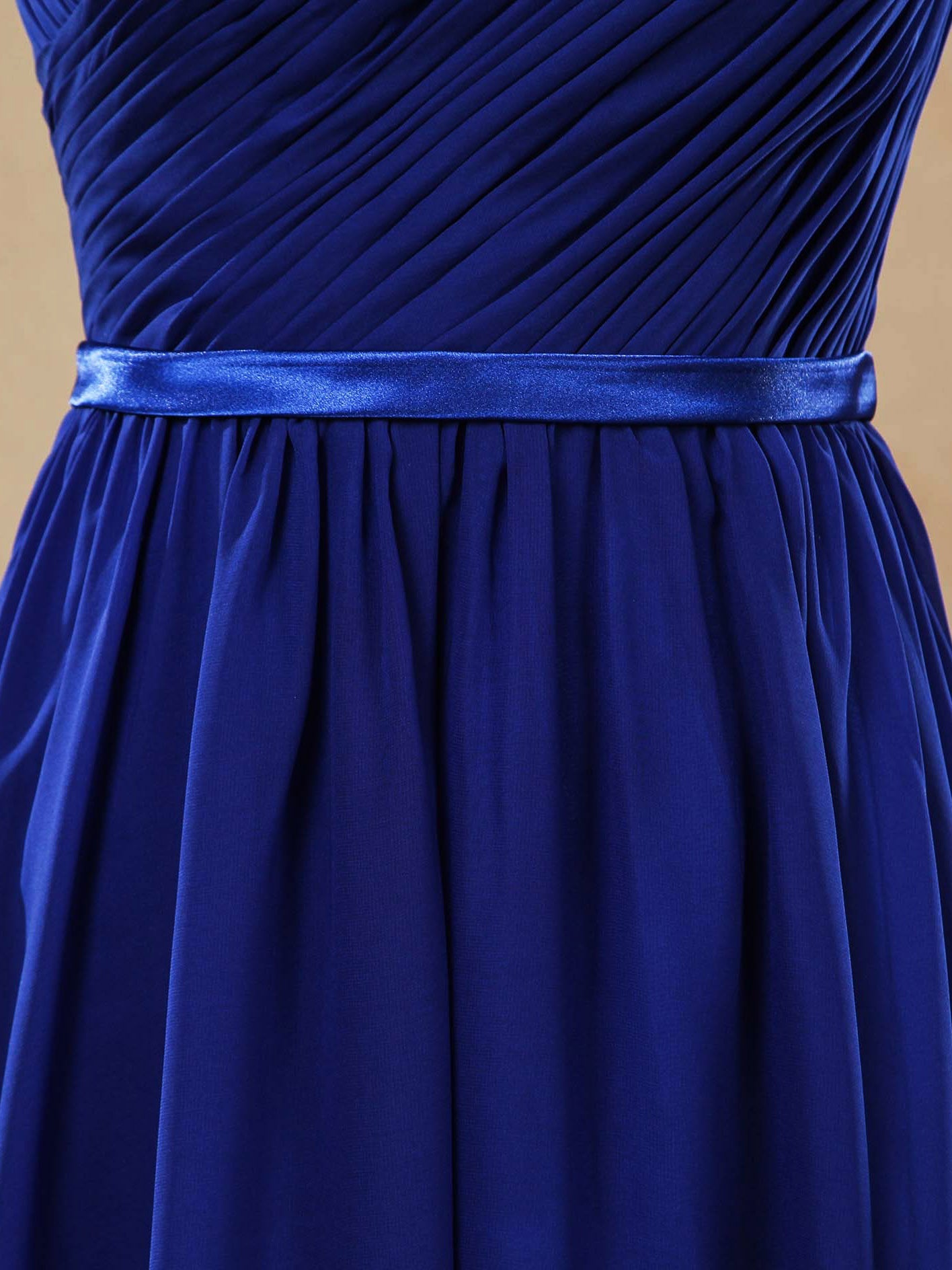 Numbersea Tea Length A-Line V-neck Chiffon Bridesmaid Dress with Sash