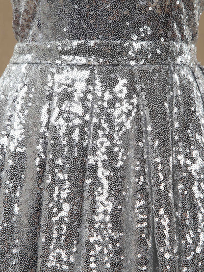 NumberSea - Numbersea Silver Sweetheart Sequin A - line Bridesmaid dress 0001