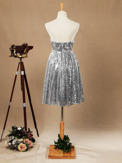 NumberSea - Numbersea Silver Sweetheart Sequin A - line Bridesmaid dress 0001