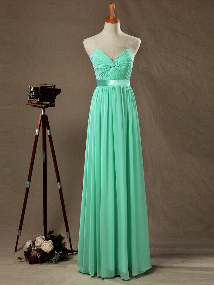 NumberSea - Numbersea Sheath Column Strapless Sweetheart Floor Length Chiffon Bridesmaid Dress with Satin Belt