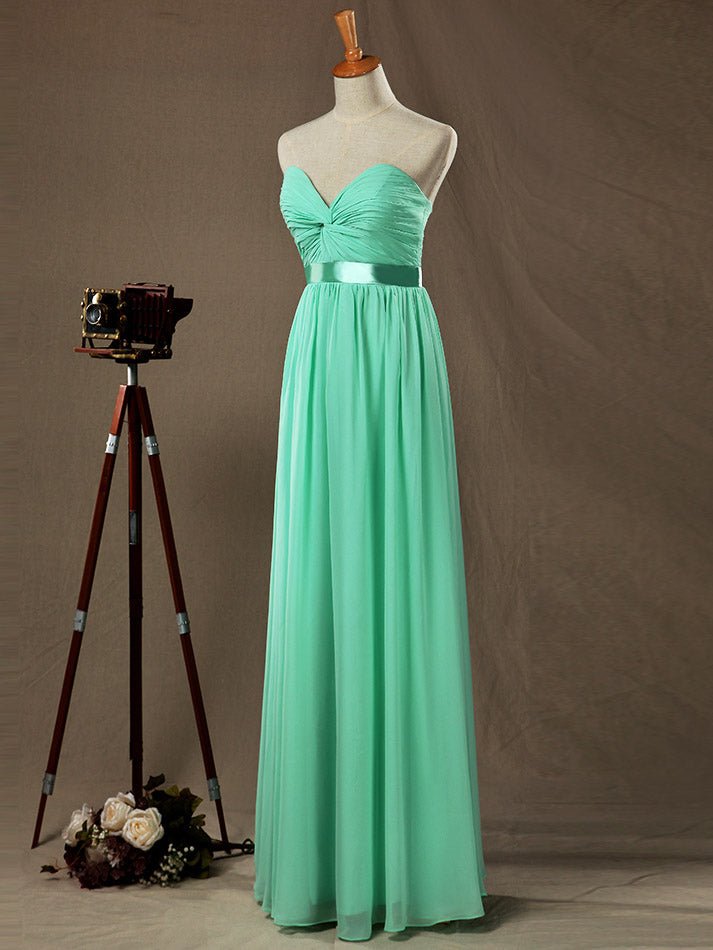 NumberSea - Numbersea Sheath Column Strapless Sweetheart Floor Length Chiffon Bridesmaid Dress with Satin Belt