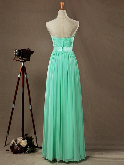 NumberSea - Numbersea Sheath Column Strapless Sweetheart Floor Length Chiffon Bridesmaid Dress with Satin Belt