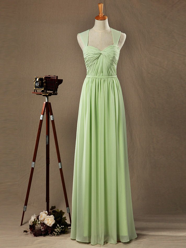 NumberSea - Numbersea Sheath Column Sweetheart Straps Floor Length Chiffon Bridesmaid Dress with Criss Cross Ruching Pleats