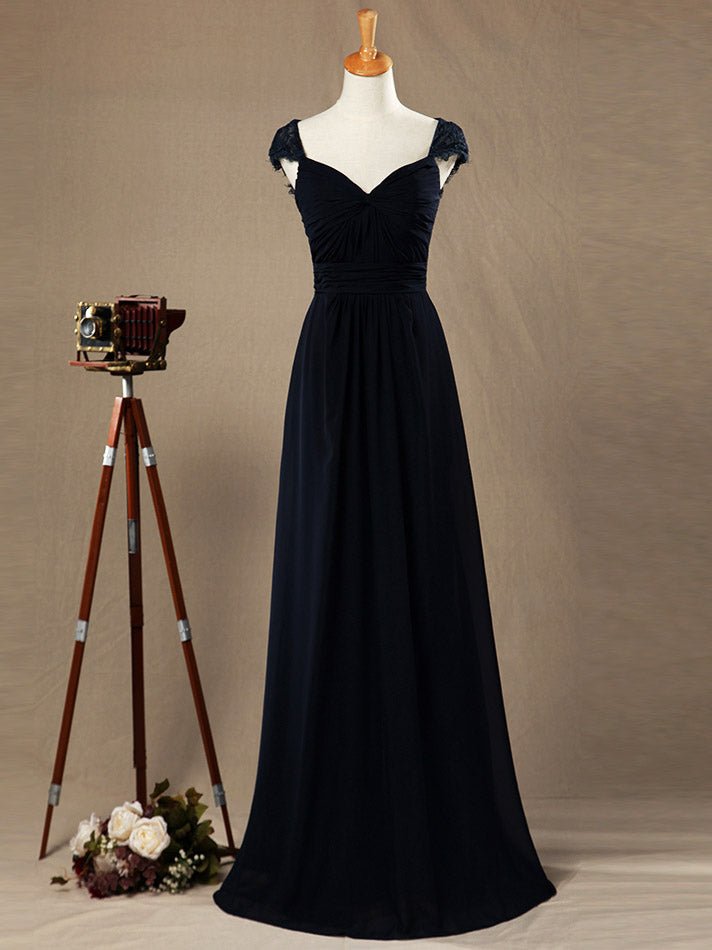 NumberSea - Numbersea Sheath Column V - neck Floor Length Chiffon Bridesmaid Dress Cap Sleeves with Criss Cross Ruching