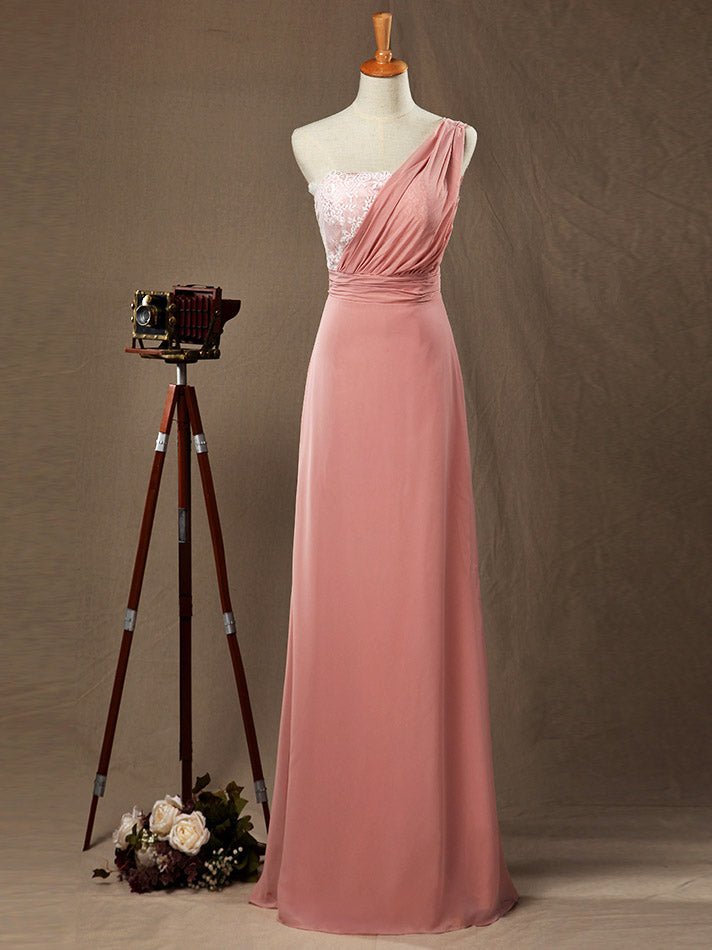 NumberSea - Numbersea Sheath Column One Shoulder Floor Length Chiffon match Lace Bridesmaid Dress