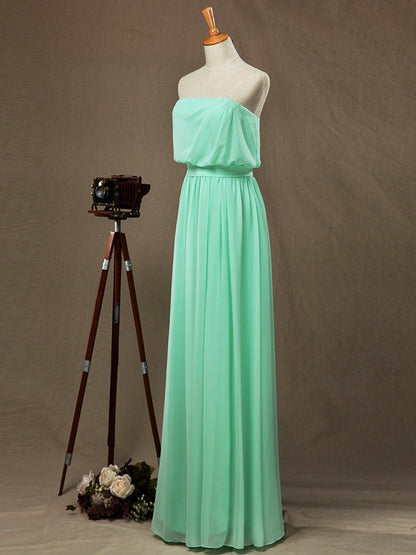 NumberSea - Numbersea Sheath / Column Strapless Floor Length Chiffon Bridesmaid Dress Pleats with Belt