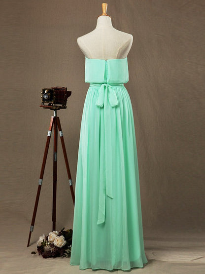 NumberSea - Numbersea Sheath / Column Strapless Floor Length Chiffon Bridesmaid Dress Pleats with Belt