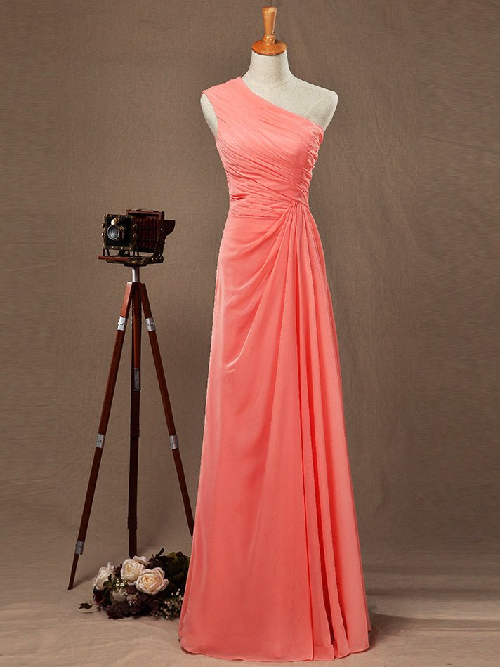 NumberSea - Numbersea Sheath Column One Shoulder Floor Length Chiffon Bridesmaid Dress with Side Draping