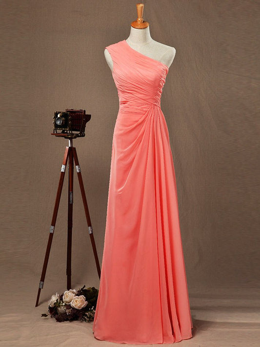 NumberSea - Numbersea Sheath Column One Shoulder Floor Length Chiffon Bridesmaid Dress with Side Draping