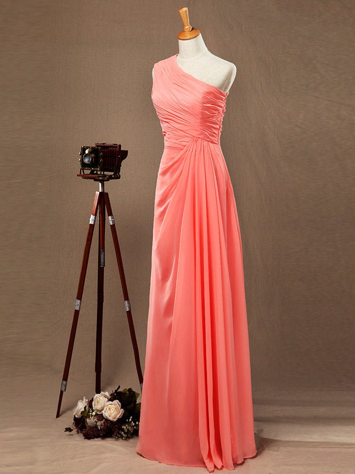 NumberSea - Numbersea Sheath Column One Shoulder Floor Length Chiffon Bridesmaid Dress with Side Draping