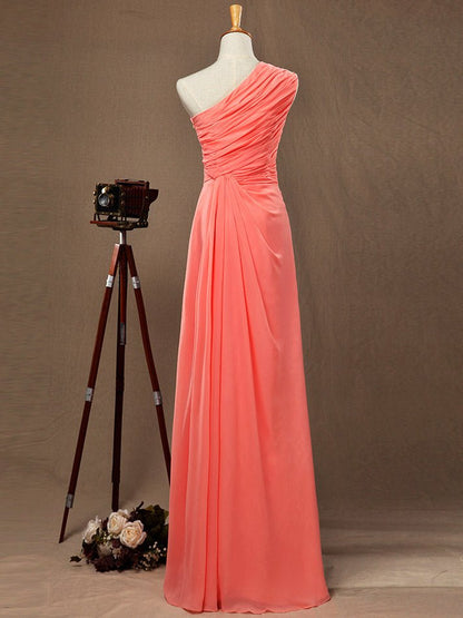 NumberSea - Numbersea Sheath Column One Shoulder Floor Length Chiffon Bridesmaid Dress with Side Draping