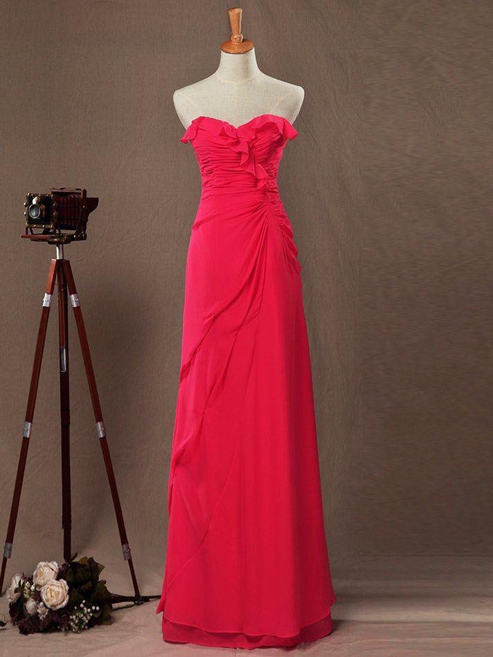 NumberSea - Numbersea Sheath Column Strapless Sweetheart Floor Length Chiffon Bridesmaid Dress with Side Draping Falbala