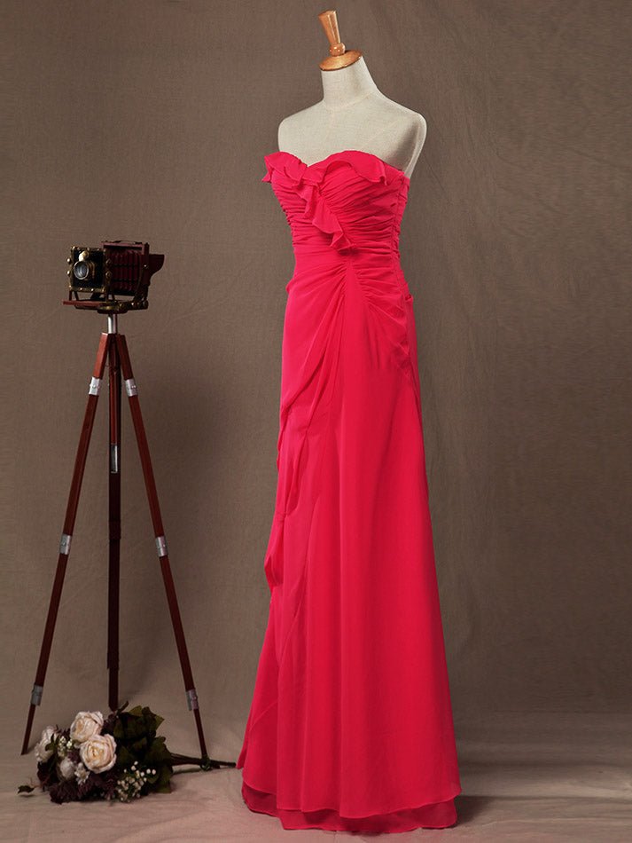 NumberSea - Numbersea Sheath Column Strapless Sweetheart Floor Length Chiffon Bridesmaid Dress with Side Draping Falbala