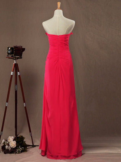 NumberSea - Numbersea Sheath Column Strapless Sweetheart Floor Length Chiffon Bridesmaid Dress with Side Draping Falbala