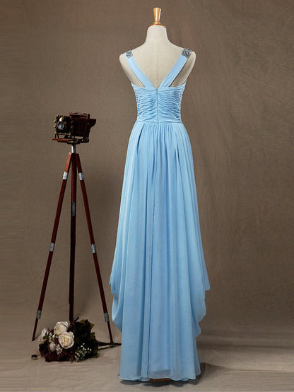 NumberSea - Numbersea Sheath / Column V - neck Floor Length Chiffon Prom Evening Dress with Side Draping Criss Cross Beading