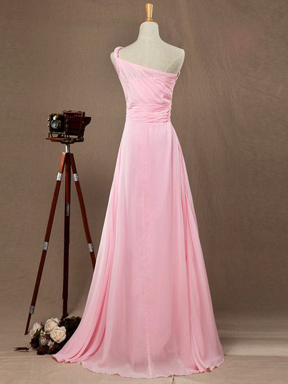 NumberSea - A - Line One Shoulder Floor Length Chiffon Bridesmaid Dress with Wide Belt and Prom Dresses