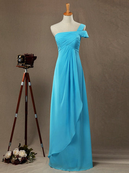 NumberSea - Sheath / Column One Shoulder Floor Length Chiffon Bridesmaid Dress with Criss Cross Ruching Pleats