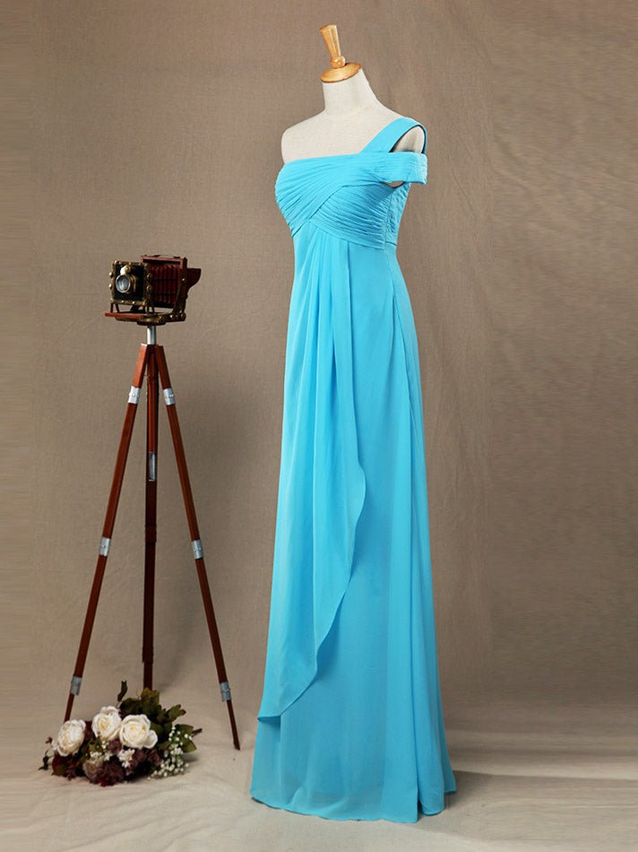 NumberSea - Sheath / Column One Shoulder Floor Length Chiffon Bridesmaid Dress with Criss Cross Ruching Pleats