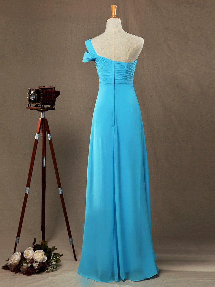 NumberSea - Sheath / Column One Shoulder Floor Length Chiffon Bridesmaid Dress with Criss Cross Ruching Pleats