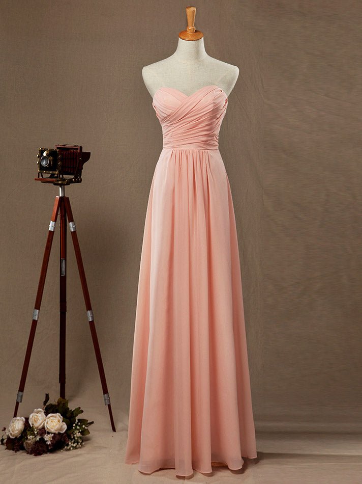 NumberSea - A - line Strapless Sweetheart Floor Length Chiffon Bridesmaid Dress with Criss Cross Ruching Pleats