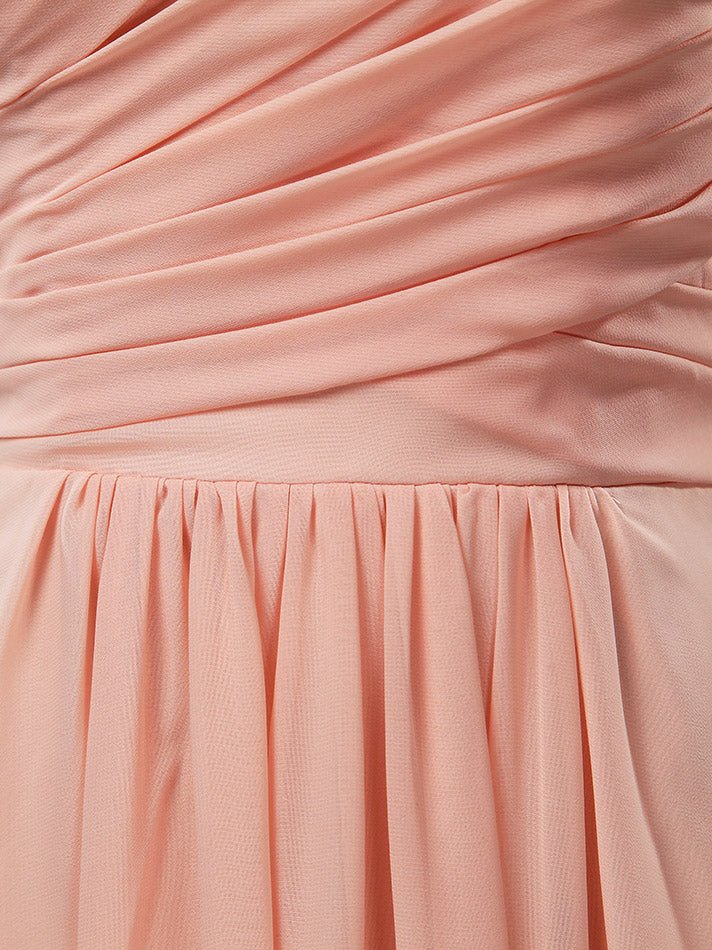 NumberSea - A - line Strapless Sweetheart Floor Length Chiffon Bridesmaid Dress with Criss Cross Ruching Pleats