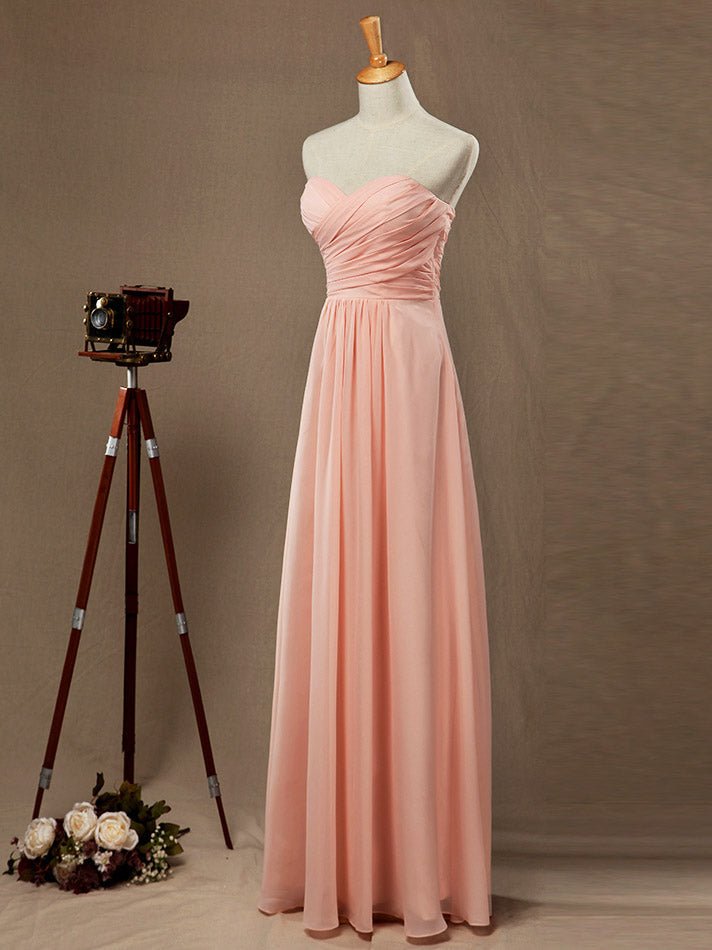 NumberSea - A - line Strapless Sweetheart Floor Length Chiffon Bridesmaid Dress with Criss Cross Ruching Pleats