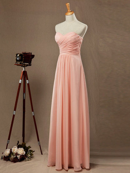 NumberSea - A - line Strapless Sweetheart Floor Length Chiffon Bridesmaid Dress with Criss Cross Ruching Pleats