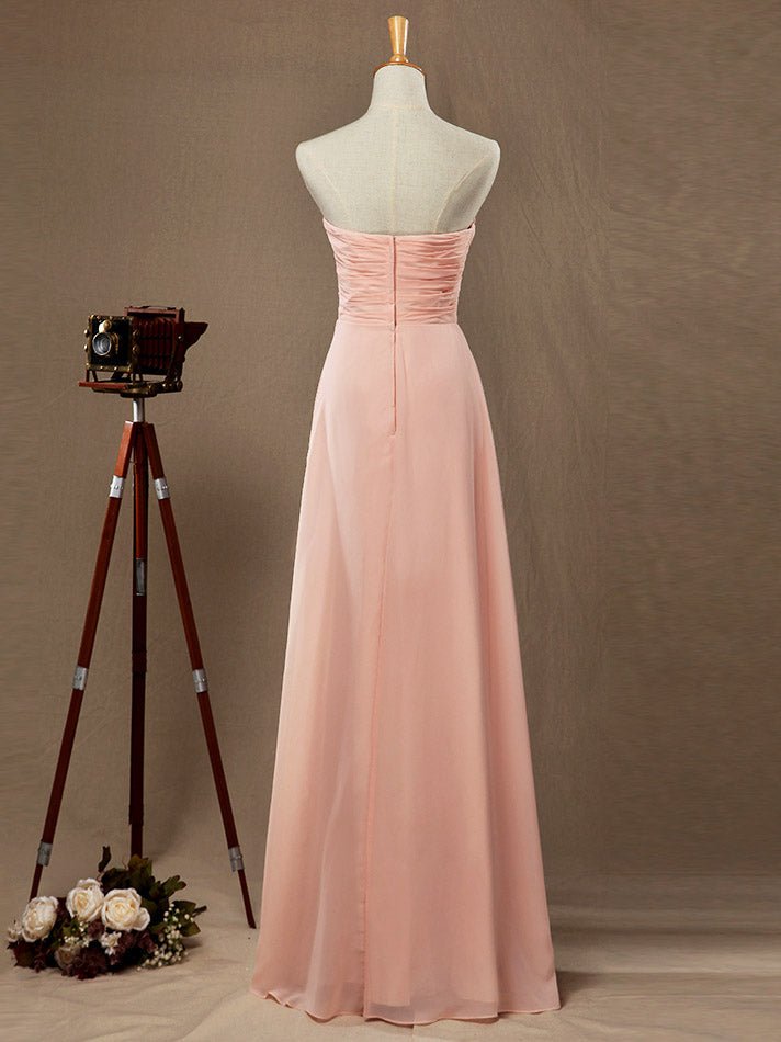 NumberSea - A - line Strapless Sweetheart Floor Length Chiffon Bridesmaid Dress with Criss Cross Ruching Pleats