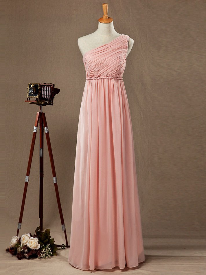 NumberSea - A - Line One Shoulder Floor Length Chiffon Pregnant Bridesmaid Dress High Waist