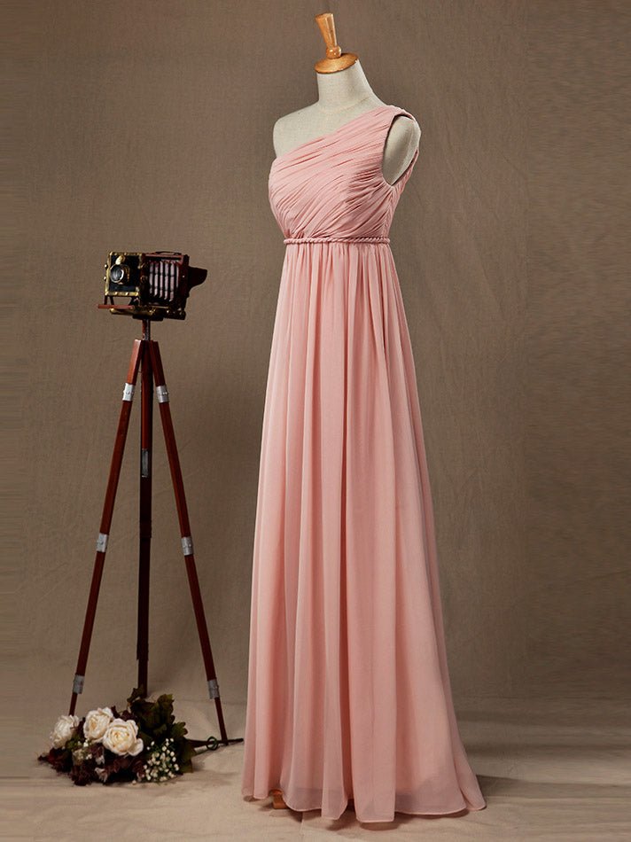 NumberSea - A - Line One Shoulder Floor Length Chiffon Pregnant Bridesmaid Dress High Waist