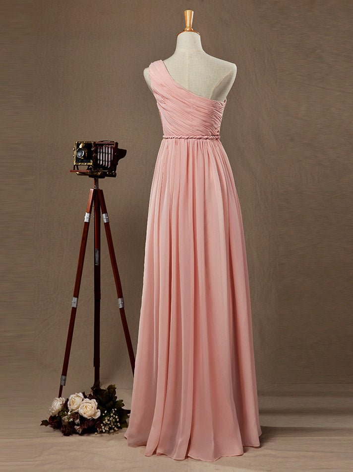 NumberSea - A - Line One Shoulder Floor Length Chiffon Pregnant Bridesmaid Dress High Waist