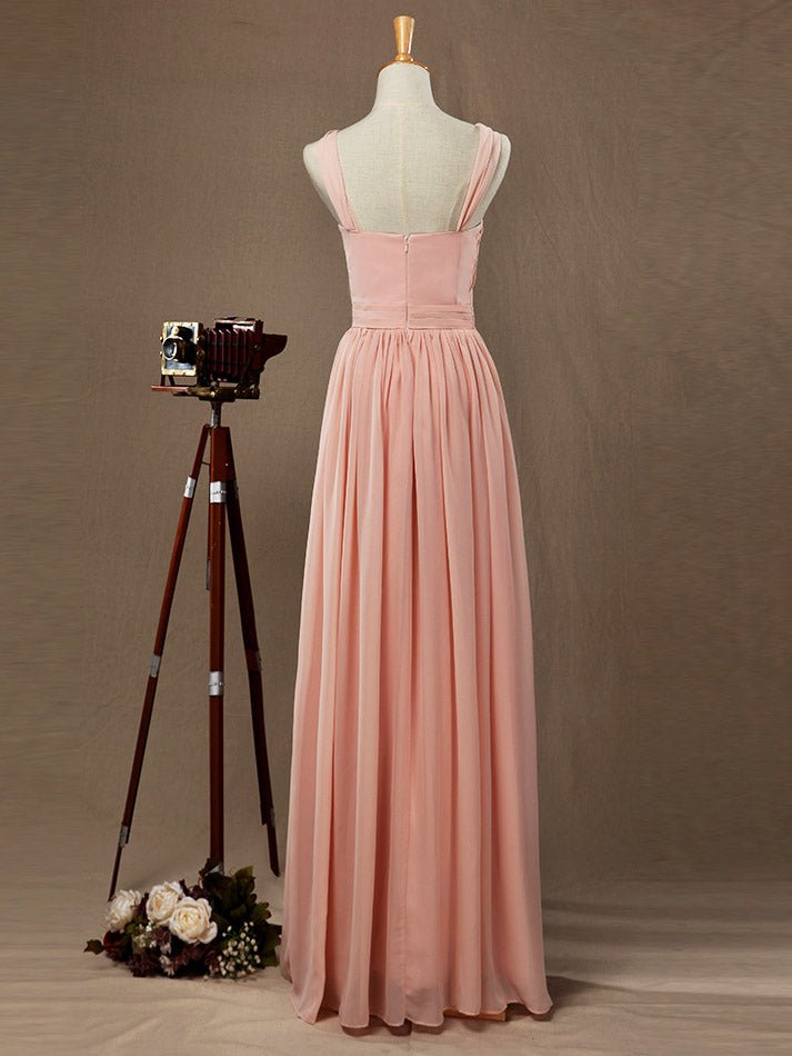 NumberSea - Chiffon Bridesmaid Dress A - Line Princess Double Straps Halter - neck Floor - length