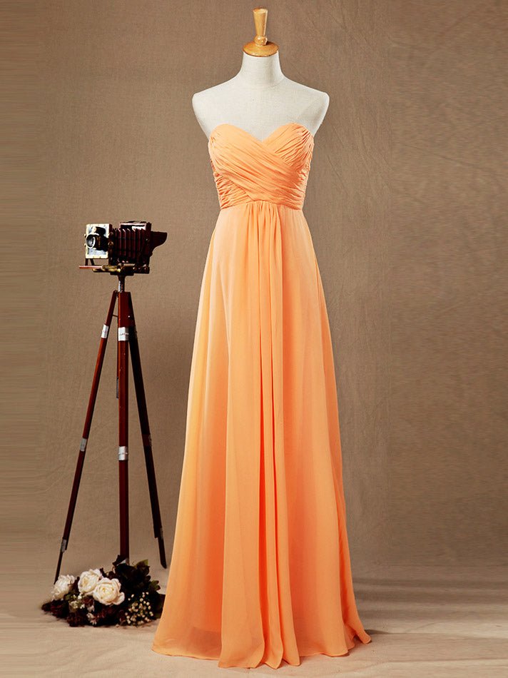 NumberSea - A - line Strapless Sweetheart Floor Length Chiffon Bridesmaid Dress with Criss Cross Ruching