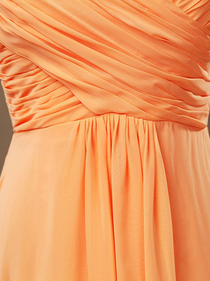 NumberSea - A - line Strapless Sweetheart Floor Length Chiffon Bridesmaid Dress with Criss Cross Ruching