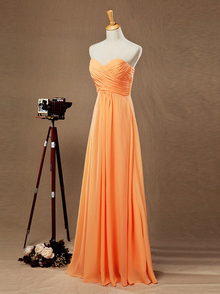 NumberSea - A - line Strapless Sweetheart Floor Length Chiffon Bridesmaid Dress with Criss Cross Ruching