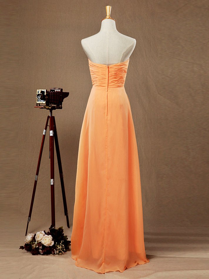 NumberSea - A - line Strapless Sweetheart Floor Length Chiffon Bridesmaid Dress with Criss Cross Ruching