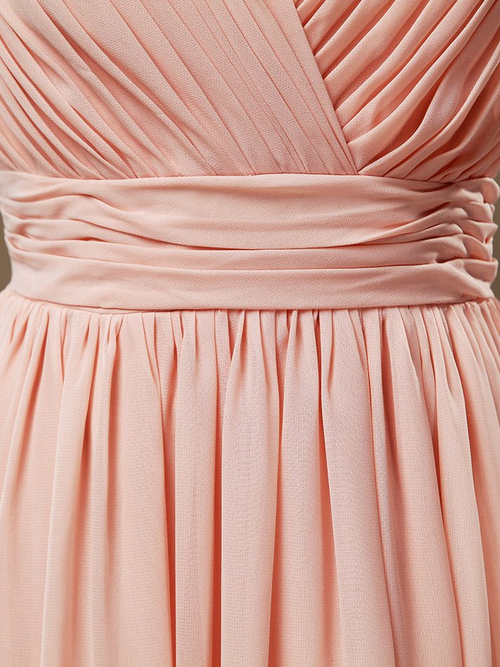 NumberSea - Chiffon Bridesmaid Dress A - Line/Princess Double Straps Deep V - neck V - back Floor - Length