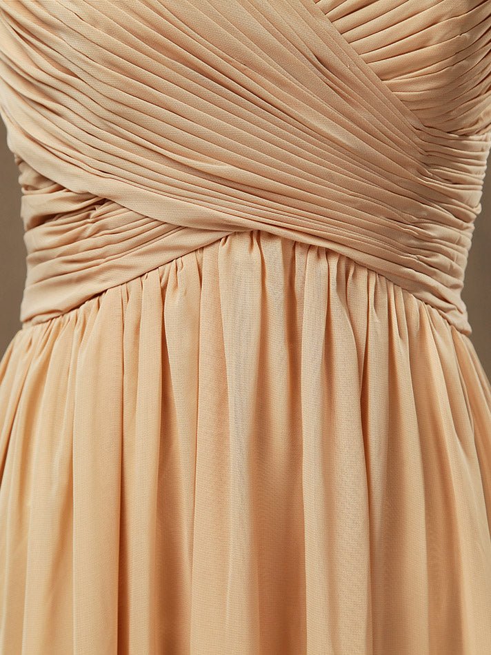 NumberSea - A - Line/Princess V - neck Floor - Length Chiffon Bridesmaid Dress with Criss Cross Ruching Pleats