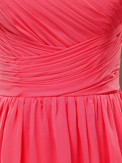 NumberSea - A - line One Shoulder Knee Length Chiffon Bridesmaid Dress with Criss Cross Ruching Pleats