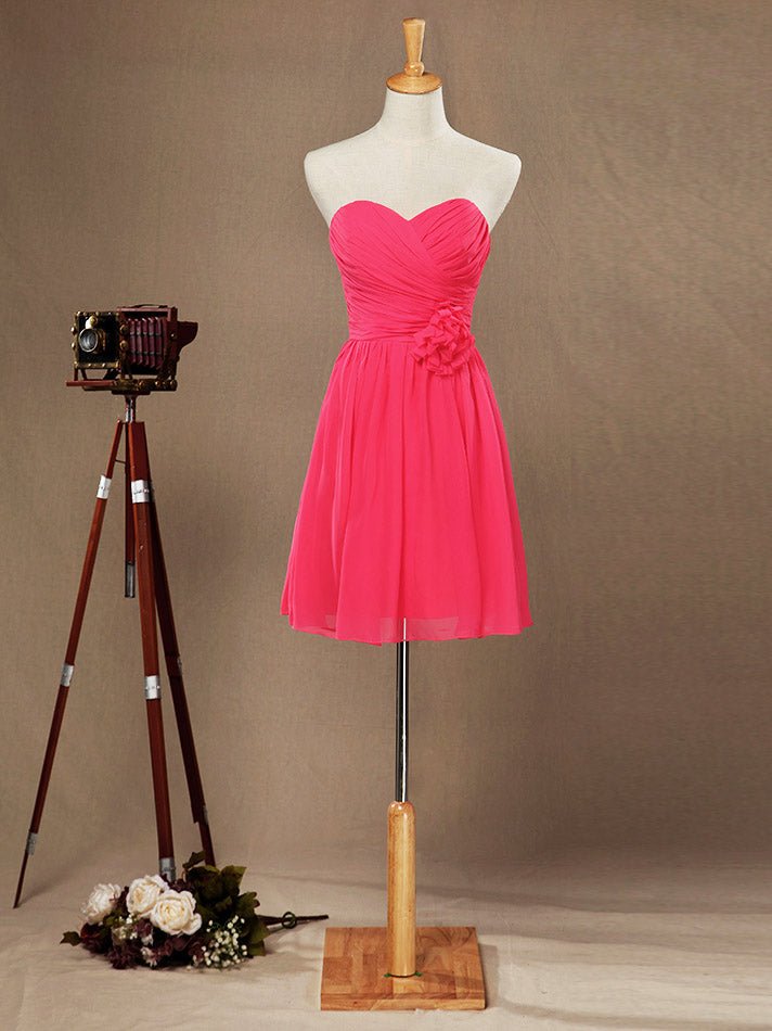 NumberSea - A - Line Strapless Sweetheart Knee Length Chiffon Bridesmaid Dress with Flower Criss Cross Ruching